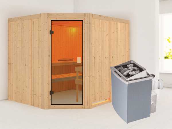 Sauna "Horna" mit bronzierter Glastür + 9 kW Saunaofen integr. Strg.