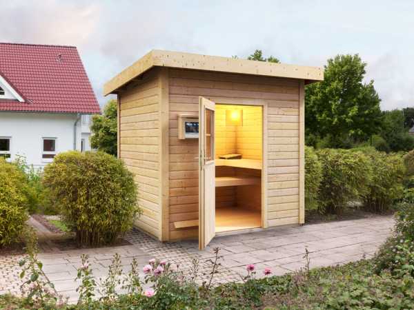 Saunahaus Nella mit Holztür, inkl. 9 kW Bio-Kombiofen mit externer Steuerung