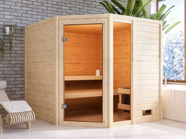 Sauna Massivholzsauna Tabea, mit bronzierter Ganzglastür