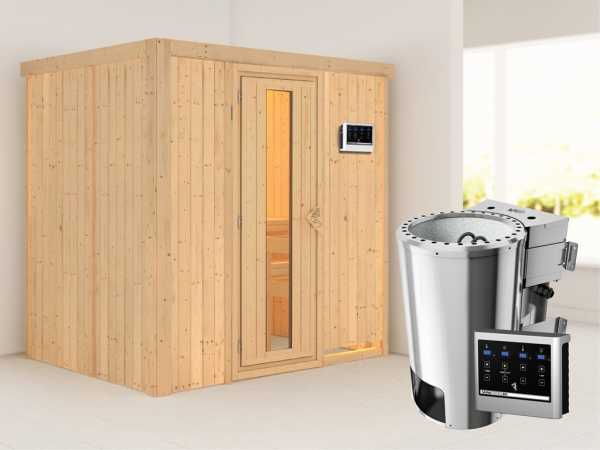 Sauna Systemsauna Fanja Energiespartür + Plug &amp; Play Bio-Ofen mit externer Steuerung