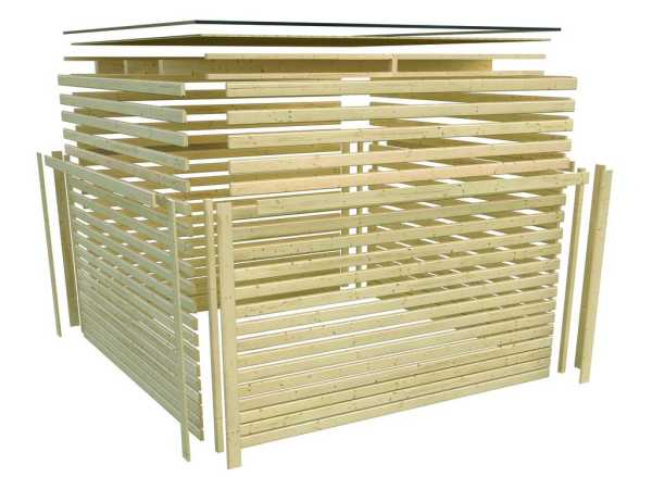 Gartenhaus SET Qubic 2 CLASSIC 19 mm terragrau inkl. Anbaudach