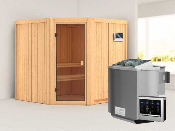 Sauna Kotka mit bronzierter Glastür + 9 kW Bio-Kombiofen mit ext. Strg.