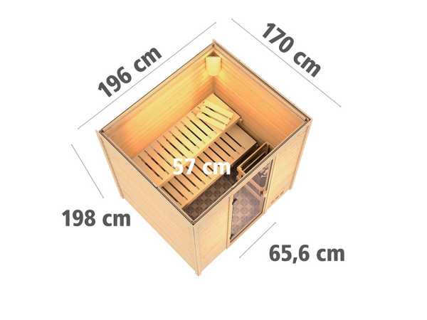 Sauna Massivholzsauna Anja, inkl. 9 kW Bio-Ofen mit externer Steuerung