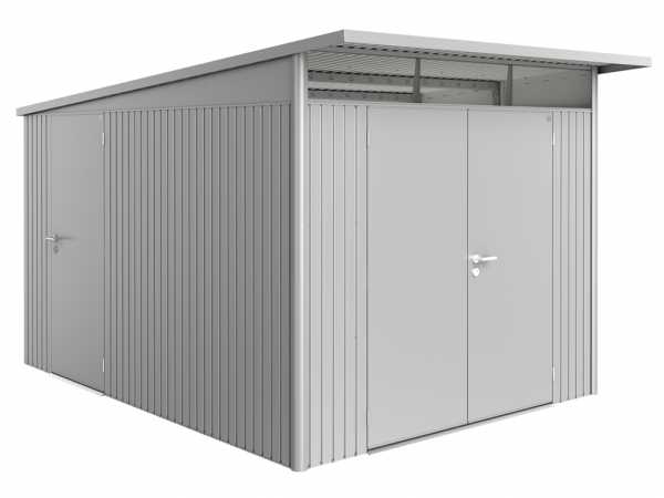 Abb. zeigt Gerätehaus + Zusatztür in silber-metallic