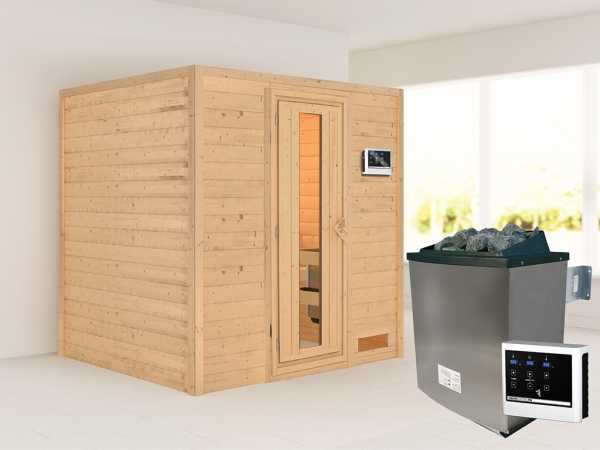 Sauna Massivholzsauna Anja, inkl. 9 kW Ofen mit externer Steuerung