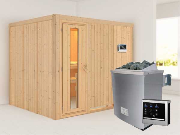 Systemsauna Gobin Holztür mit Isolierglas, inkl. 9 kW Saunaofen ext. Steuerung