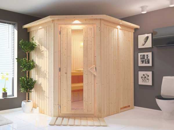 Sauna Systemsauna Lilja mit Dachkranz, Energiespartür