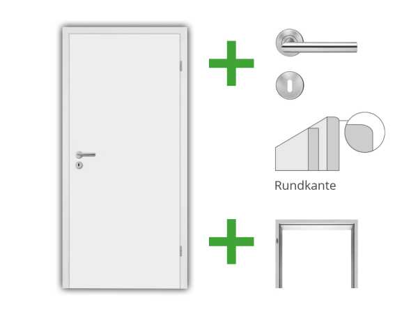 Türenset CPL Weiß RAL9010 mit Röhrenspankern - Türblatt, Zarge, Drückergarnitur