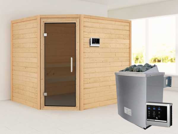 Sauna "Lisa" mit graphitfarbener Glastür + 9 kW Saunaofen ext. Strg.
