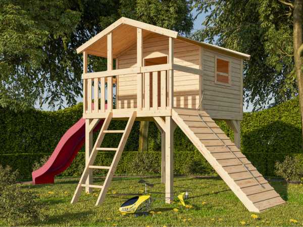 Stelzenhaus Benjamin SET 19 mm naturbelassen inkl. Rutsche rot und mehr