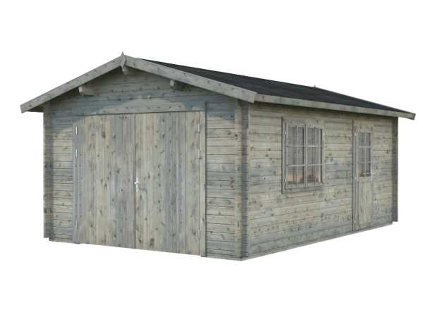 Garage Roger 19,0 m² mit Holztor 44 mm grau tauchimprägniert