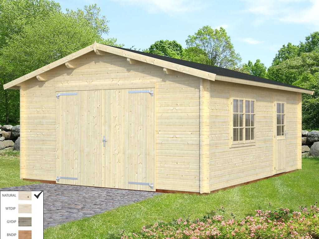Garage Roger 23,9 m² mit Holztor Einzelgaragen | Holzprofi24 mm | Gartenbauten naturbelassen & | | Garten Garagen 44 | Garagentore
