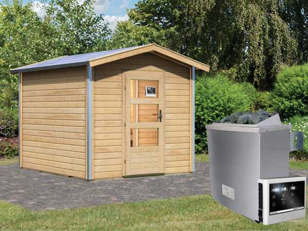 Saunahaus Bosse 1 mit Klarglastür & Vorraum, inkl. 9 kW Saunaofen mit externer Steuerung