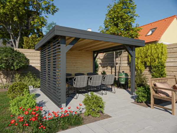 Pavillon Gartenlaube Dice Fichte Anthrazit/Natur, halboffen