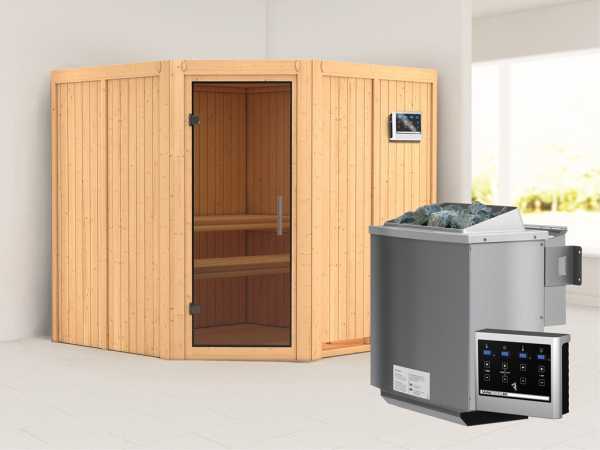 Systemsauna Jarin graphit Ganzglastür, inkl. 9 kW Bio-Kombiofen ext. Steuerung