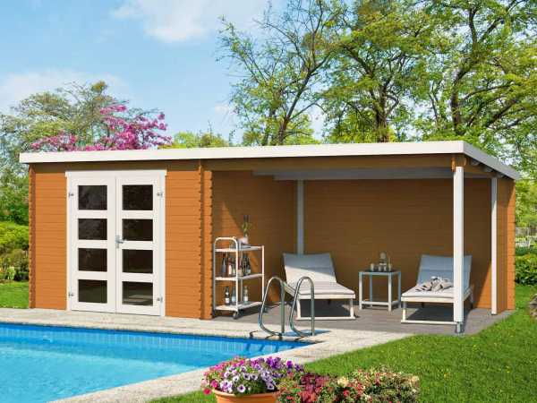 Gartenhaus Blockbohlenhaus Novia Plus 28 mm eiche
