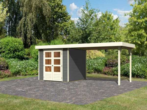 Gartenhaus SET Askola 3,5 19 mm terragrau, inkl. 2,8 m Anbaudach