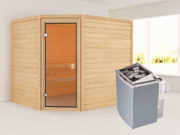Sauna "Lisa" mit bronzierter Glastür + 9 kW Saunaofen integr. Strg.