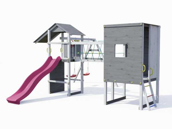 Spielturm Smart 5 Cube grau/weiß inkl. Rutsche pink