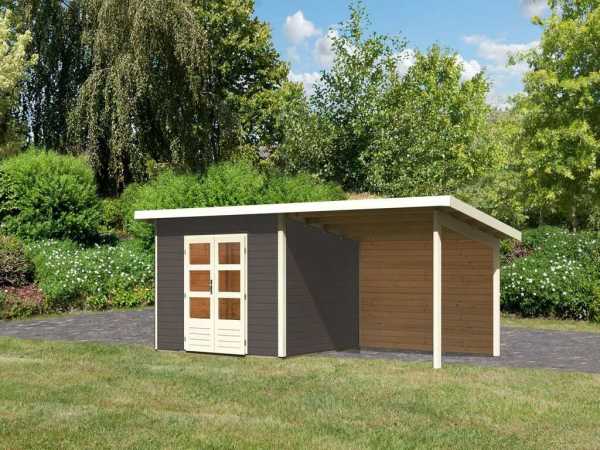 Gartenhaus SET Northeim 3 - Terragrau, inkl. 3,3 m Anbaudach + Rückwand