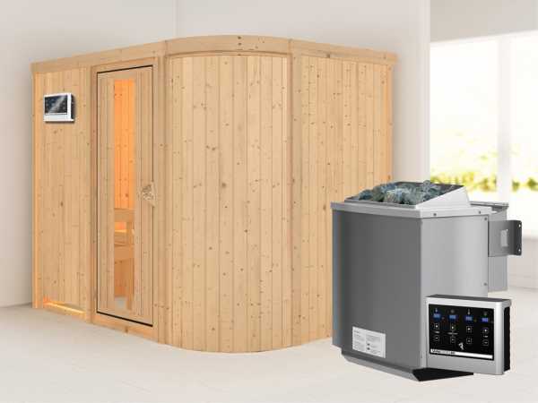 Sauna Systemsauna Titania 4 Energiespartür + 9 kW Bio-Kombiofen mit ext. Strg