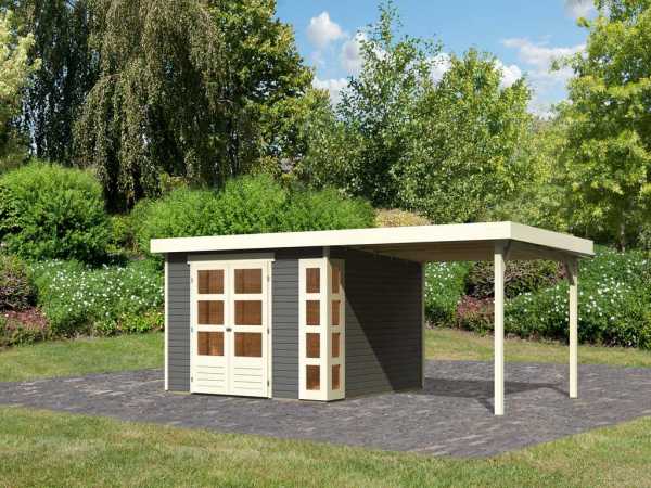 Gartenhaus SET Kerko 6 19 mm terragrau, inkl. 2,8 m Anbaudach