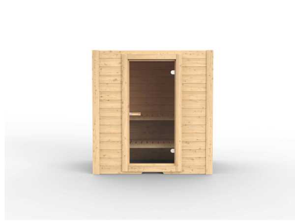 Massivholzsauna Espoo 2 Sparset inkl. 9kW Saunaofen, ext. Steuergerät und Steine
