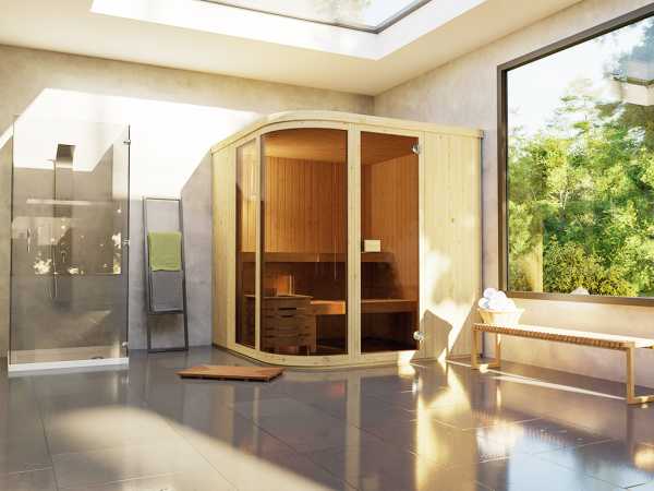 Systemsauna Sarah 2 mit 9kW Bio-Kombiofen und ext. Steuerung