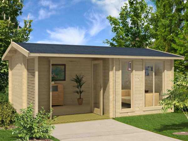 Gartenhaus Blockbohlenhaus Brighton 44 44 mm taubenblau