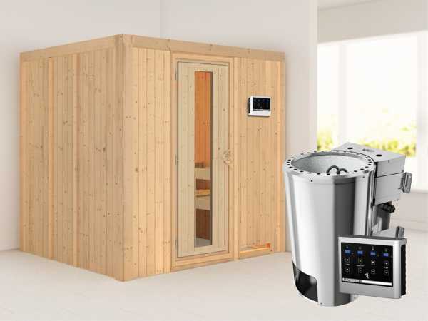 Sauna Systemsauna Daria Energiespartür + Plug &amp; Play Bio-Ofen mit externer Steuerung