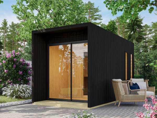 Gartensauna Nero 73 mm mit Glastür, Schwarz lasiert