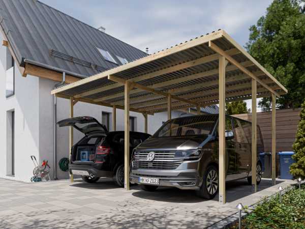 Holz-Doppelcarport EcoShield 595 x 495 cm, Fichte, extra Höhe