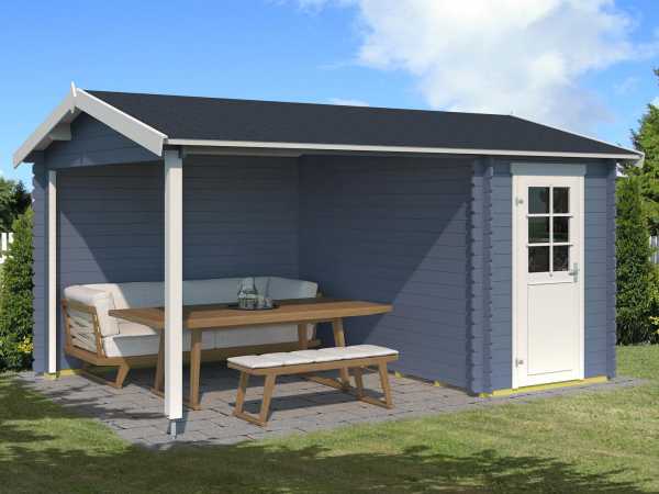 Gartenhaus Blockbohlenhaus Wibo 28 mm taubenblau