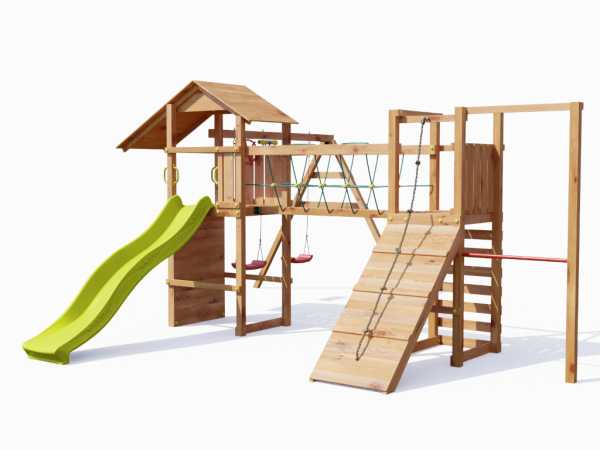 Spielturm Smart 5 Climb teakfarben inkl. Rutsche gelb