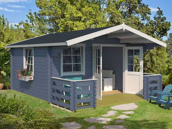 Gartenhaus Blockbohlenhaus Luna 2 28 mm taubenblau