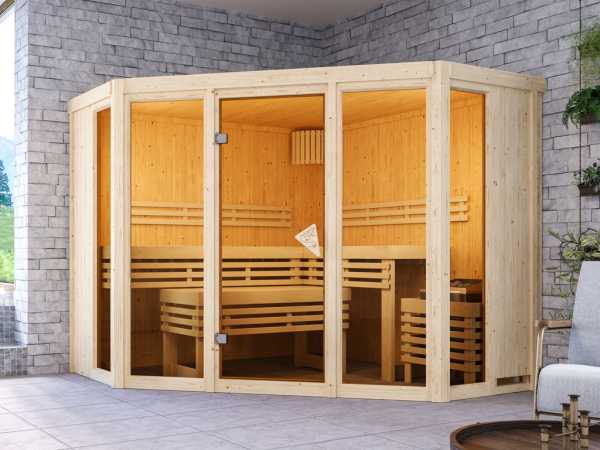 Elementsauna Premiumsauna 68 mm Beri SPARSET inkl. 9 kW Bio-Kombiofen und ext. Steuerung