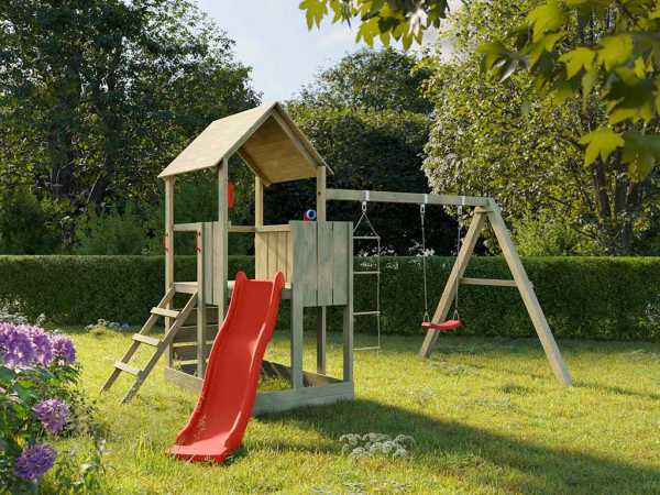 Spielturm Little Monkey KDI inkl. Rutsche rot