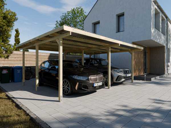 Holz-Doppelcarport EcoShield 595 x 495 cm, Fichte