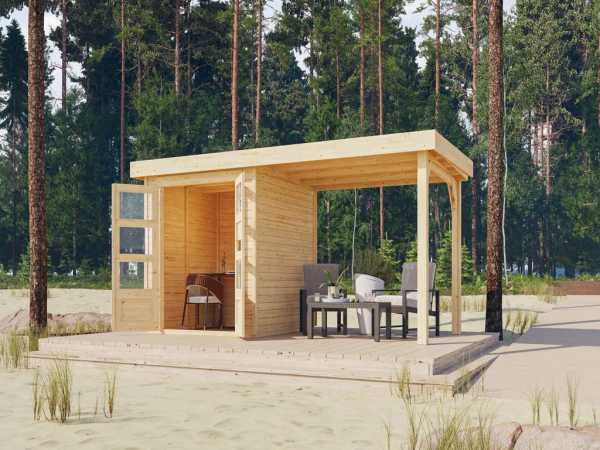 Gartenhaus SET Askola 2 19 mm naturbelassen, inkl. 2,8 m Anbaudach