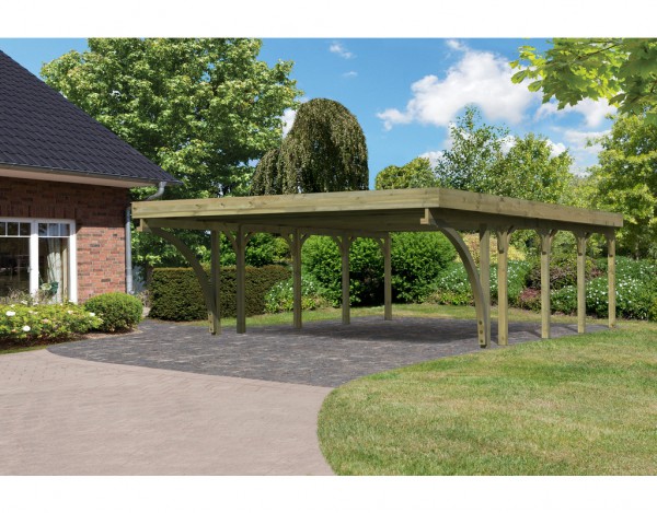 Carport Doppel 3 PREMIUM inkl. 2 Einfahrtsbögen, inkl. 0,5 mm Stahldachplatte
