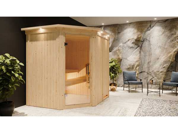 Sauna Systemsauna Siirin mit Dachkranz, inkl. 9 kW Ofen mit integrierter Steuerung