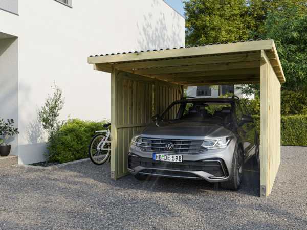 Holz-Einzelcarport EcoShield mit 2 Seitenwände