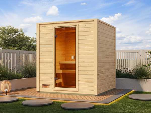 Gartensauna Lenchen 2 natur mit bronzierter Ganzglastür