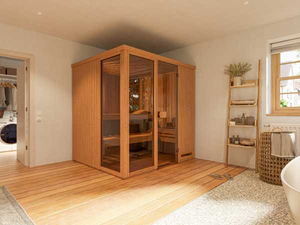 Systemsauna Michelle 1 68 mm mit moderner Tür naturbelassen