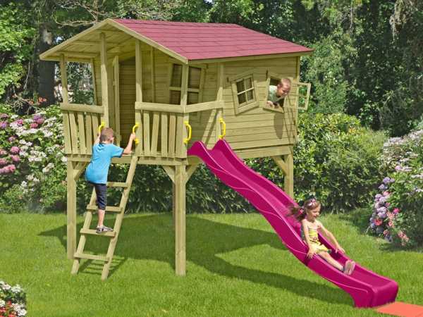 Stelzenhaus Set 1 "Crazy Leon" inkl. 2,9 m Rutsche violett