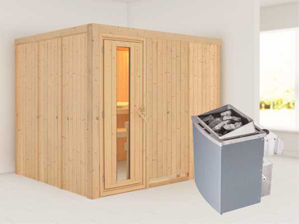 Systemsauna Gobin Holztür mit Isolierglas, inkl. 9 kW Saunaofen integr. Steuerung