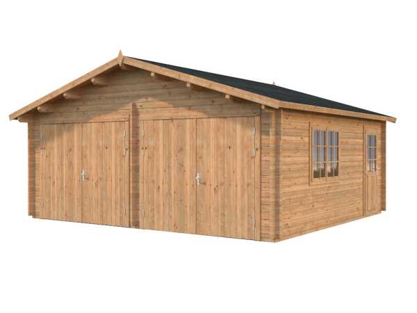 Garage Roger 28,4 m² mit Holztor 44 mm braun tauchimprägniert