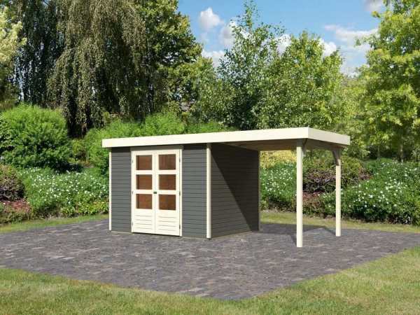 Gartenhaus SET Askola 5 19 mm terragrau, inkl. 2,4 m Anbaudach