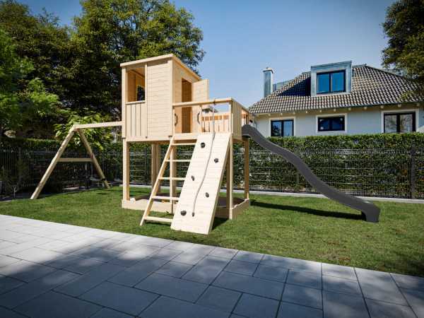 Stelzenhaus Carl naturbelassen mit Doppelschaukel inkl. Rutsche anthrazit