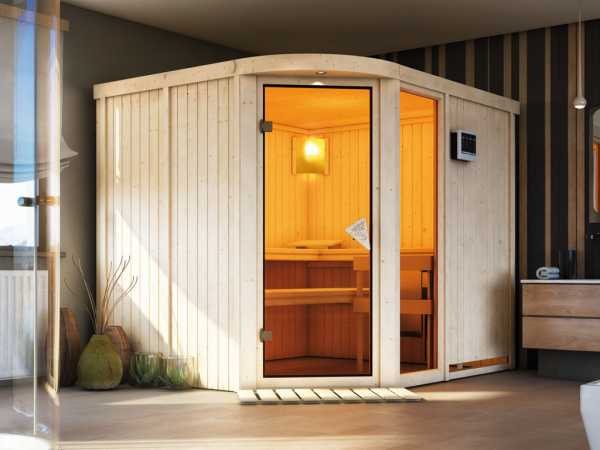 Sauna Systemsauna Lakura mit Fenster, inkl. 9 kW Bio-Kombiofen ext. Steuerung